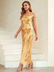 ANGEL FASHIONS One Shoulder Sequin Prom Dress