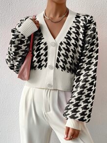 EMERY ROSE Nữ Cardigans Tương phản ràng buộc Nút phía trước răng cưa Giải trí - Đen và trắng - Xem 5