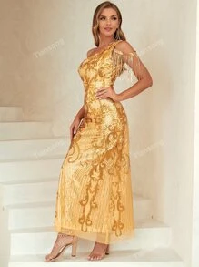 ANGEL FASHIONS One Shoulder Sequin Prom Dress