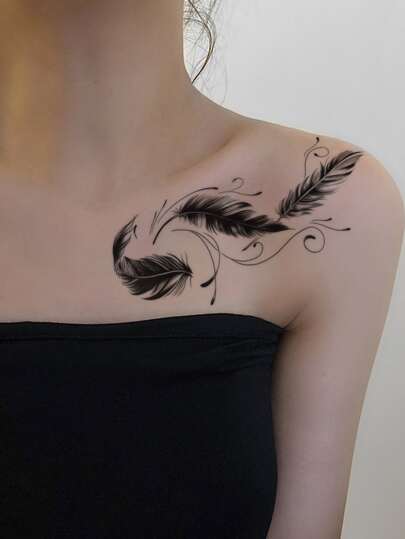 STARTTOOS 1pc Feather Pattern Temporary Tattoo Sticker For Wrist & Small Body Parts