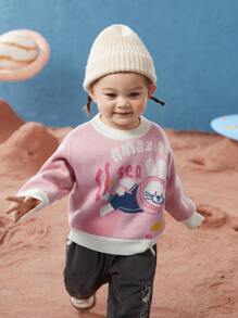 Niñas Jersey con dibujos animados y letra de hombros caídos - Rosa - Ver 1