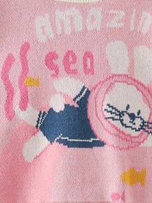 Niñas Jersey con dibujos animados y letra de hombros caídos - Rosa - Ver 4