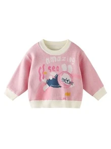 Niñas Jersey con dibujos animados y letra de hombros caídos - Rosa - Ver 5