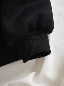 SHEIN Qutie Cartoon Graphic Zip Up Thermal Lined Drawstring Hoodie - Black - View 3