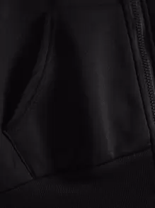 SHEIN Qutie Cartoon Graphic Zip Up Thermal Lined Drawstring Hoodie - Black - View 5