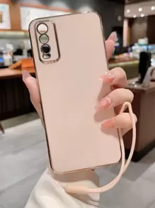 1pc Pink 6d Electroplating Tpu Phone Case And 1pc Silicone Lanyard For Anti-falling, Compatible With Iphone, Samsung, Xiaomi, Huawei, Oppo Phones Compatible With iPhone15/15Plus/15Pro/15Promax - Pink - View 1