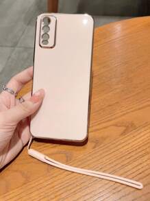 1pc Pink 6d Electroplating Tpu Phone Case And 1pc Silicone Lanyard For Anti-falling, Compatible With Iphone, Samsung, Xiaomi, Huawei, Oppo Phones Compatible With iPhone15/15Plus/15Pro/15Promax - Pink - View 5