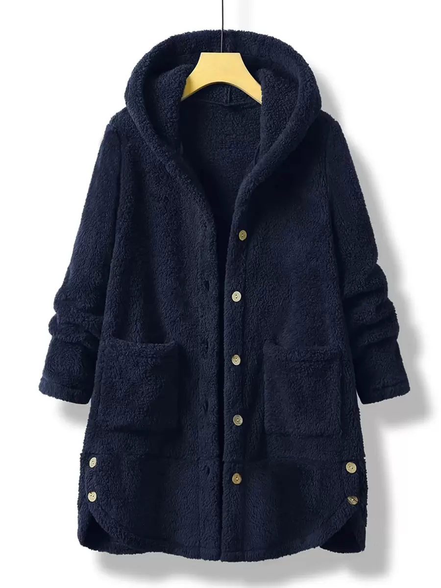 Mulvari Plus Pocket Patched Hooded Flannel Coat - Navy Blue - View 1