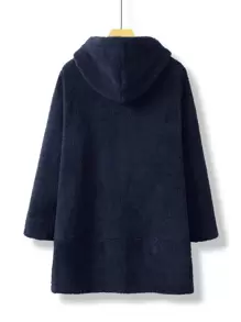 Mulvari Plus Pocket Patched Hooded Flannel Coat - Navy Blue - View 2