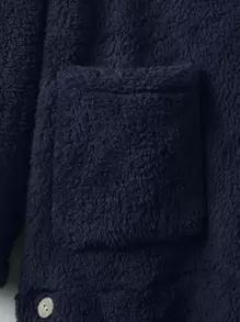 Mulvari Plus Pocket Patched Hooded Flannel Coat - Navy Blue - View 3