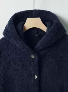 Mulvari Plus Pocket Patched Hooded Flannel Coat - Navy Blue - View 4