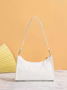 輕便，商務休閒絎縫細節法棍包單肩包，手拿包，手拿包簡約，經典，時髦皮革小包，方包，明星女士，女士，情人旅行，工作和辦公室，舞會，派對，週末和假期，旅遊度假青少年女孩女性大學生、菜鳥和白領的必需品非常適合辦公室、大學、工作、商務、通勤、戶外、旅行、郊遊 - 白色 - 查看 2