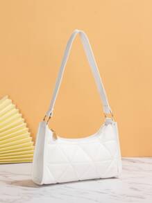 輕便，商務休閒絎縫細節法棍包單肩包，手拿包，手拿包簡約，經典，時髦皮革小包，方包，明星女士，女士，情人旅行，工作和辦公室，舞會，派對，週末和假期，旅遊度假青少年女孩女性大學生、菜鳥和白領的必需品非常適合辦公室、大學、工作、商務、通勤、戶外、旅行、郊遊 - 白色 - 查看 4