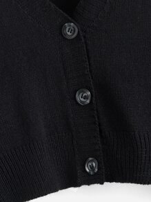 ROMWE Fairycore Mushroom Pattern Drop Shoulder Cardigan, School - Black - View 3