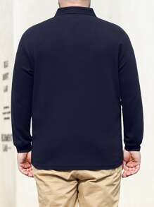 Men Plus Checkered Tape Detail Polo Shirt - Navy Blue - View 2