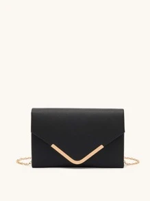 Bolso cuadrado ligero, informal de negocios con solapa y decoración de metal para adolescentes, niñas, mujeres, estudiantes universitarios, novatos y trabajadores de cuello blanco, perfecto para oficina, universidad, trabajo, negocios, desplazamientos, actividades al aire libre, viajes, salidas - Negro - Ver 2