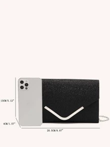 迷人、優雅、精緻、安靜奢華亮片、時尚、奢華、閃亮閃光設計鏈條翻蓋晚宴包、完美新娘錢包適合婚禮、舞會和派對活動適合派對女孩、女士金屬裝飾晚宴包、閃光亮片錢包、鏈條手拿包婚禮派對 - 黑色 - 查看 3