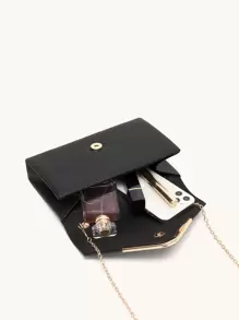 Bolso cuadrado ligero, informal de negocios con solapa y decoración de metal para adolescentes, niñas, mujeres, estudiantes universitarios, novatos y trabajadores de cuello blanco, perfecto para oficina, universidad, trabajo, negocios, desplazamientos, actividades al aire libre, viajes, salidas - Negro - Ver 3