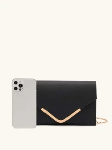 Bolso cuadrado ligero, informal de negocios con solapa y decoración de metal para adolescentes, niñas, mujeres, estudiantes universitarios, novatos y trabajadores de cuello blanco, perfecto para oficina, universidad, trabajo, negocios, desplazamientos, actividades al aire libre, viajes, salidas - Negro - Ver 4