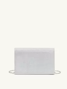 迷人、優雅、精緻、安靜奢華亮片、時尚、奢華、閃亮閃光鏈條翻蓋方形包，完美的新娘錢包適合婚禮、舞會和派對活動晚餐包、派對女孩的晚宴包、女士 - 銀色 - 查看 3