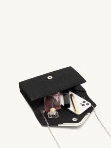 迷人、優雅、精緻、安靜奢華亮片、時尚、奢華、閃亮閃光設計鏈條翻蓋晚宴包、完美新娘錢包適合婚禮、舞會和派對活動適合派對女孩、女士金屬裝飾晚宴包、閃光亮片錢包、鏈條手拿包婚禮派對 - 黑色 - 查看 6