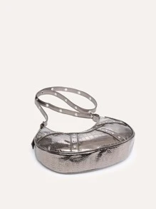 防水、輕盈、商務休閒金屬鱷魚紋壓花鑲釘裝飾流浪漢包適合青少年女大學生、菜鳥和白領，非常適合辦公室、大學、工作、商務、通勤、戶外、旅行、郊遊 - 紫色 - 查看 3