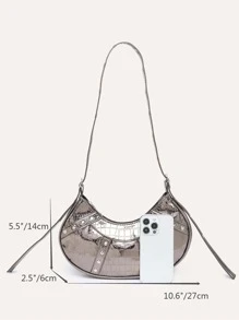 防水、輕盈、商務休閒金屬鱷魚紋壓花鑲釘裝飾流浪漢包適合青少年女大學生、菜鳥和白領，非常適合辦公室、大學、工作、商務、通勤、戶外、旅行、郊遊 - 紫色 - 查看 5
