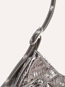 防水、輕盈、商務休閒金屬鱷魚紋壓花鑲釘裝飾流浪漢包適合青少年女大學生、菜鳥和白領，非常適合辦公室、大學、工作、商務、通勤、戶外、旅行、郊遊 - 紫色 - 查看 6