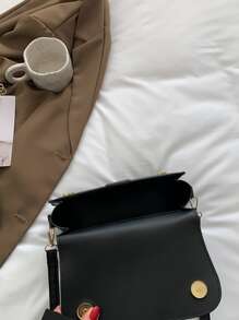 Stitch Detail Flap Saddle Bag - Black - View 4