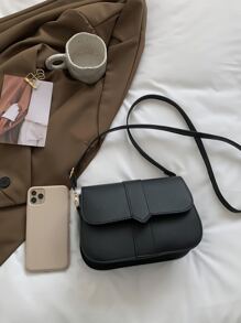 Stitch Detail Flap Saddle Bag - Black - View 5