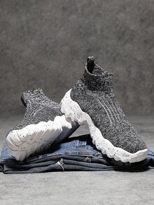 Men Knit Detail Slip On Sneakers - Grey - View 1