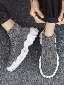 Men Knit Detail Slip On Sneakers - Grey - View 2