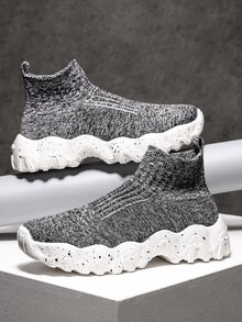 Men Knit Detail Slip On Sneakers - Grey - View 3