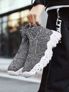 Men Knit Detail Slip On Sneakers - Grey - View 5