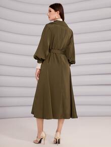 Modelyn Lantern Sleeve Belted Coat - Army Green - View 2