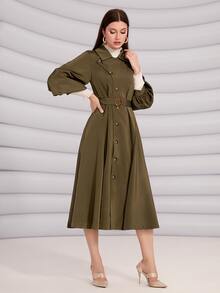 Modelyn Lantern Sleeve Belted Coat - Army Green - View 3