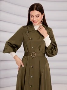Modelyn Lantern Sleeve Belted Coat - Army Green - View 4