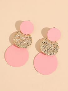 Link Round Drop Earrings - Pink - View 2