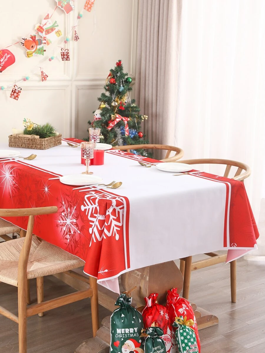 Mantel Navidad con patrón de copo de nieve impermeable - Multicolor - Ver 1