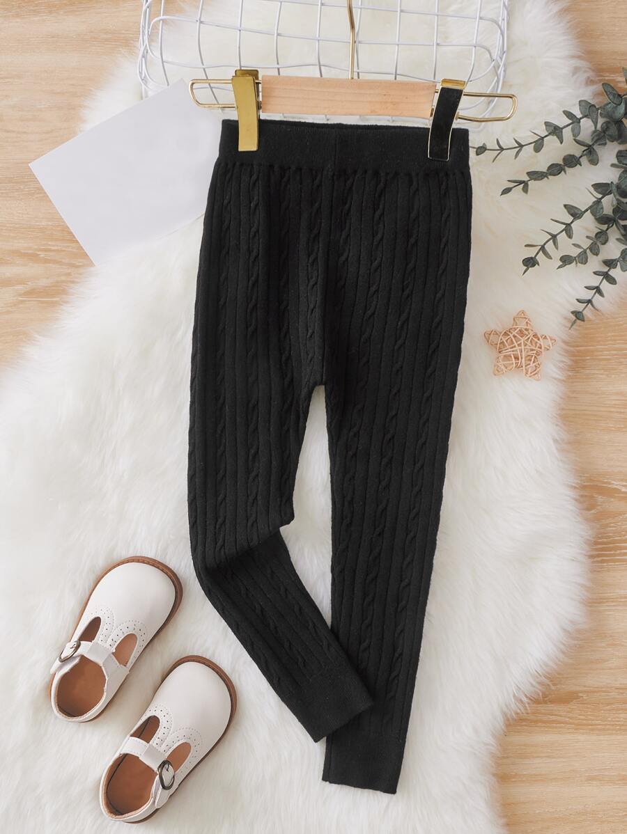 Toddler Girls Cable Knit Trousers - Black - View 1