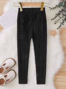 Toddler Girls Cable Knit Trousers - Black - View 2