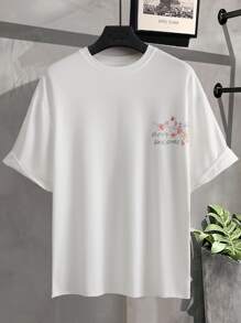 Manfinity Hypemode Loose Fit Men's Mountain & Floral Printed Drop Shoulder T-Shirt - White - View 2