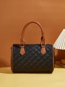 Borsa trapuntata con grafica lettera alla moda, leggera, portatile, borsa a tracolla casual con tracolla larga, borsa Boston da donna artificiale per ragazze, donne, studenti universitari, principianti e impiegati per l'autunno, l'inverno essenziale, per il lavoro, l'ufficio, i pendolari, per Autunno e inverno, all'aperto