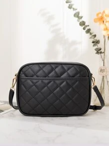 Minimalist Quilted Square Bag - Black - View 1