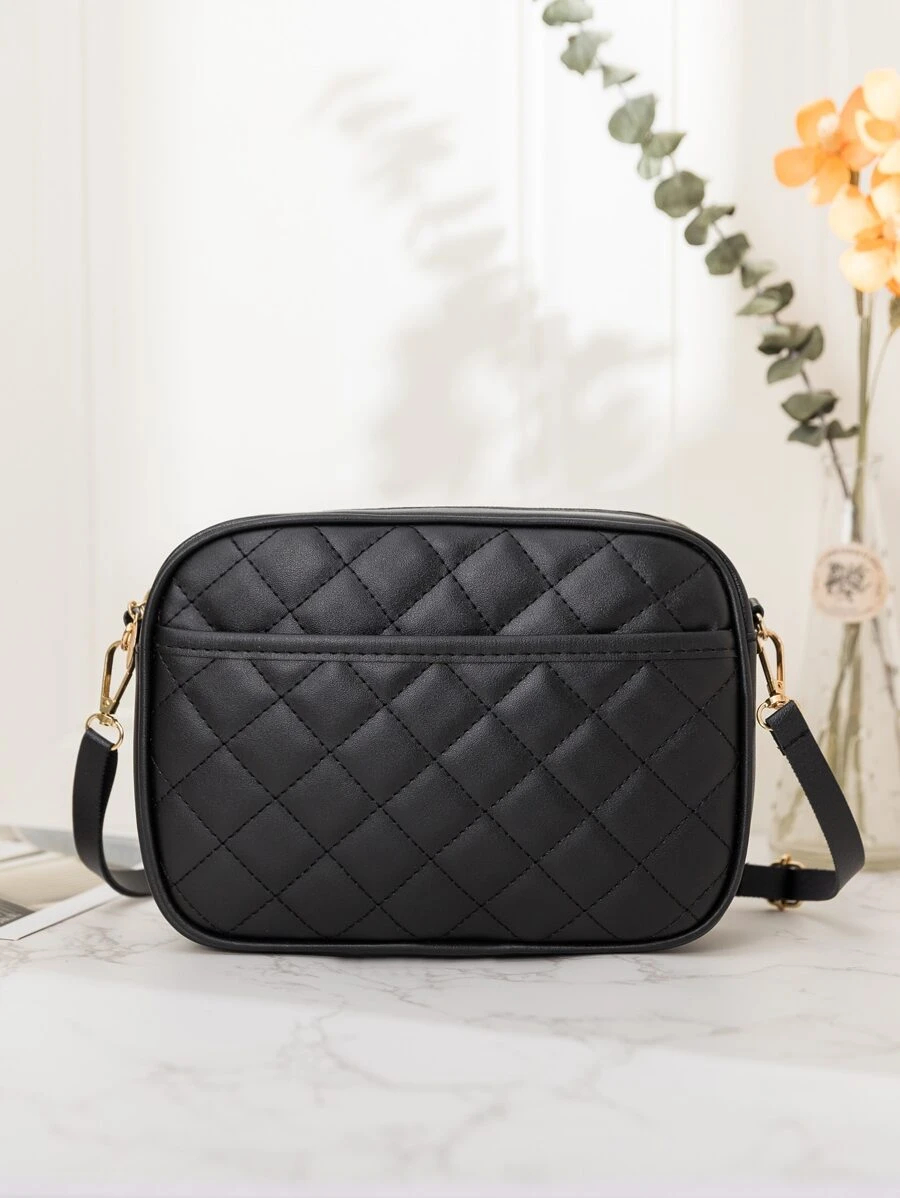 Minimalist Quilted Square Bag - Black - View 1