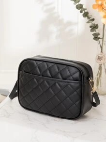 Minimalist Quilted Square Bag - Black - View 4