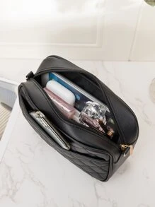 Minimalist Quilted Square Bag - Black - View 5