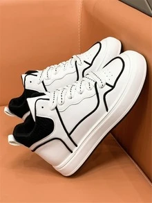 Contrast Binding Lace-up Front High Top Skate Shoes - Black and White - View 3