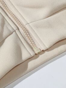 Manfinity EZcore 男款寬鬆設計口號圖形拉鍊連帽衫,設有保暖內裡和可調節束繩 - 卡其色 - 查看 6