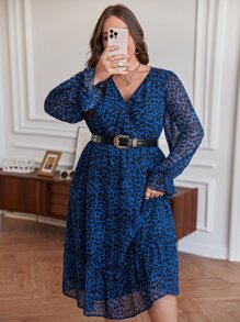 SHEIN Frenchy Đầm Plus Size Viên lá sen Trọn gói In hoa Báo Giải trí - Màu xanh hải quân - Xem 1